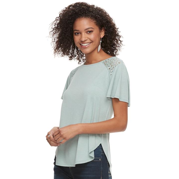 Juniors' Rewind Crochet Shoulder Tee, Teens, Size: Small, Green
