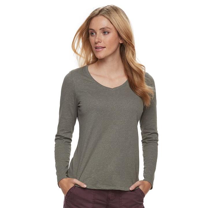 Petite Sonoma Goods For Life&trade; Essential V-neck Tee, Women's, Size: L Petite, Med Green