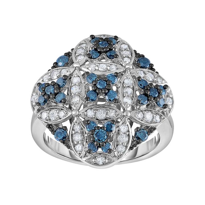 Sterling Silver 1 Carat T.w. Blue & White Diamond Cluster Ring, Women's, Size: 6