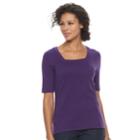 Women's Croft & Barrow&reg; Squareneck Elbow Sleeve Tee, Size: Xxl, Drk Purple