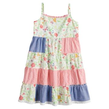 Girls 4-6x Blueberi Boulevard Patchwork Ruffled Sundress, Size: 6x, Pink