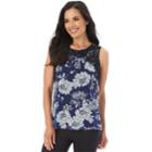 Women's Apt. 9&reg; Floral Applique Tank, Size: Regular, Blue White Floral