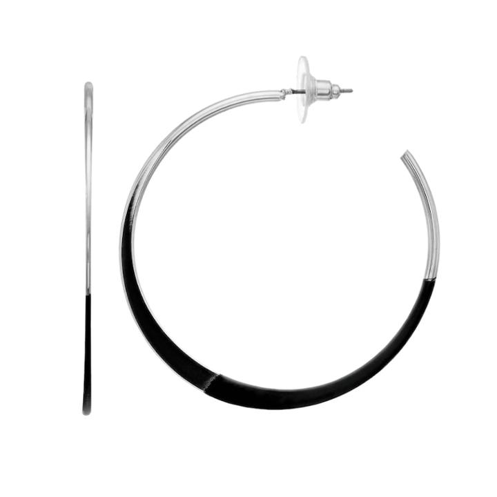 Black & Silver Tone Hoop Earrings, Women's