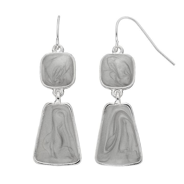 Gray Swirl Geometric Nickel Free Double Drop Earrings, Women's, Grey