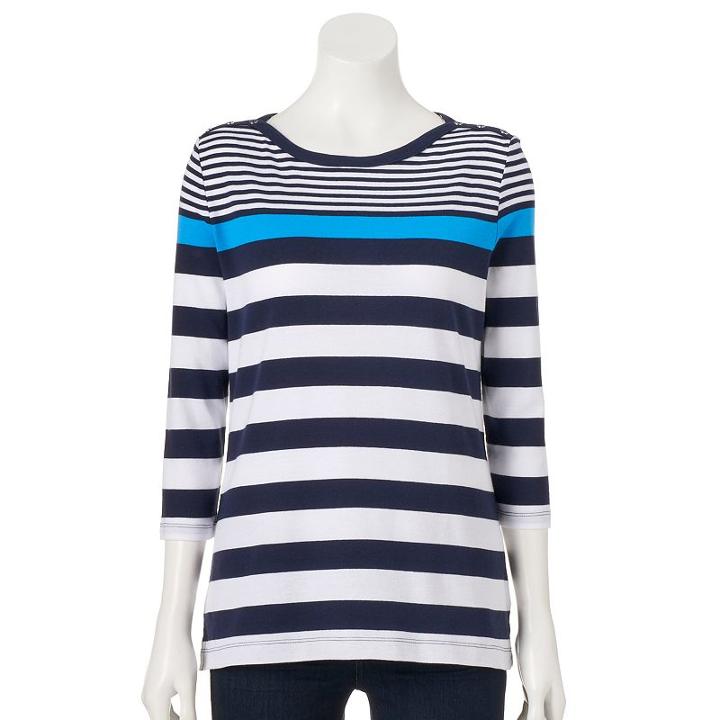 Women's Croft & Barrow&reg; Button-shoulder Tee, Size: Large, Blue
