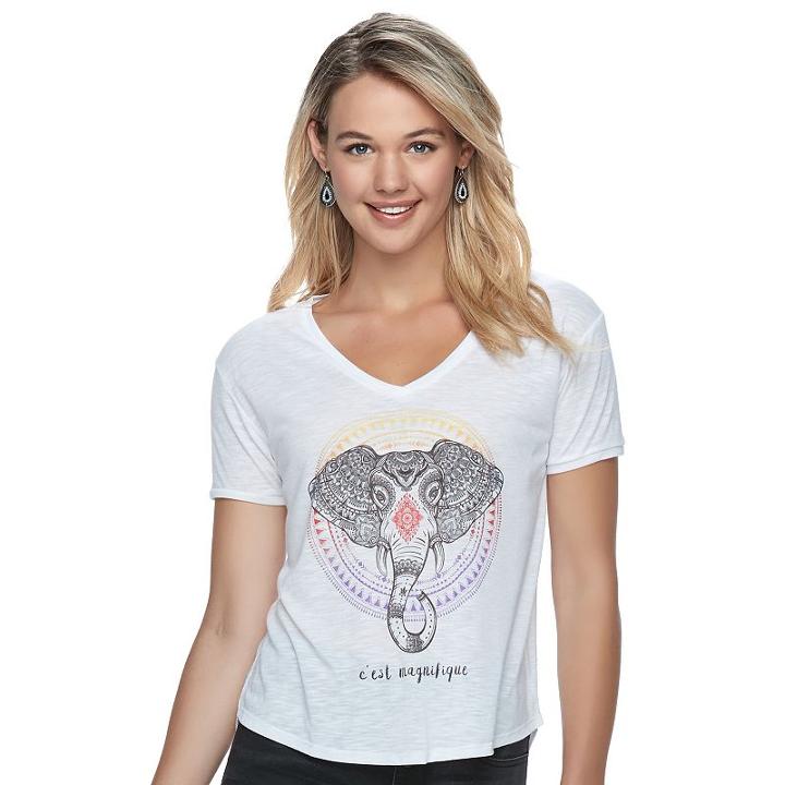 Juniors' Fifth Sun Boho Elephant Graphic Tee, Teens, Size: Large, White