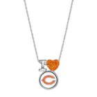 Sterling Silver Crystal I Love Chicago Bears Team Logo Heart Pendant, Women's, Orange