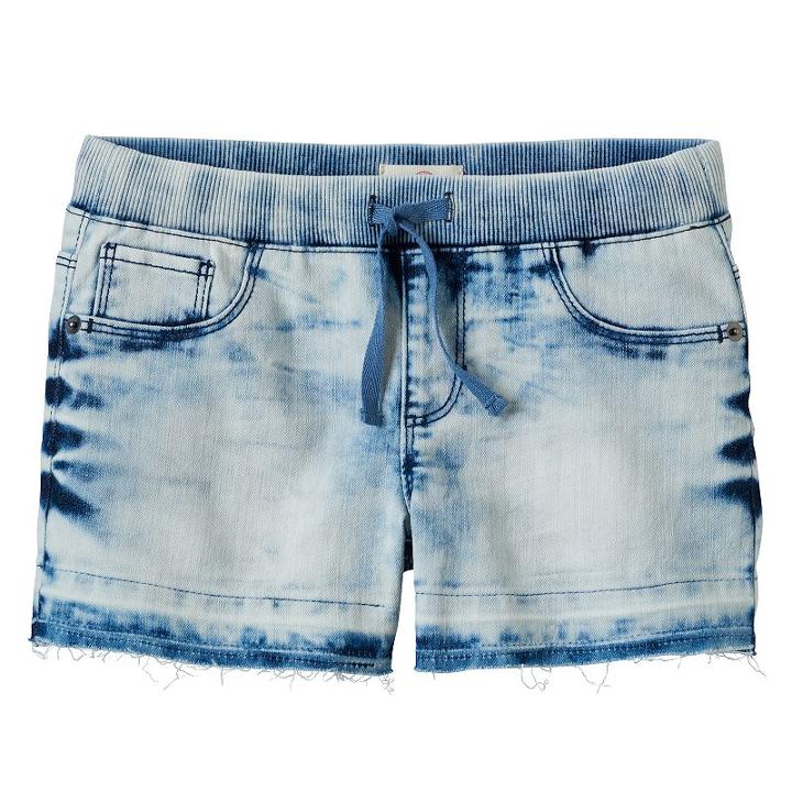Girls 7-16 & Plus Size So&reg; Ribbed Waist Acid Wash Jean Shortie Shorts, Girl's, Size: 8, Blue