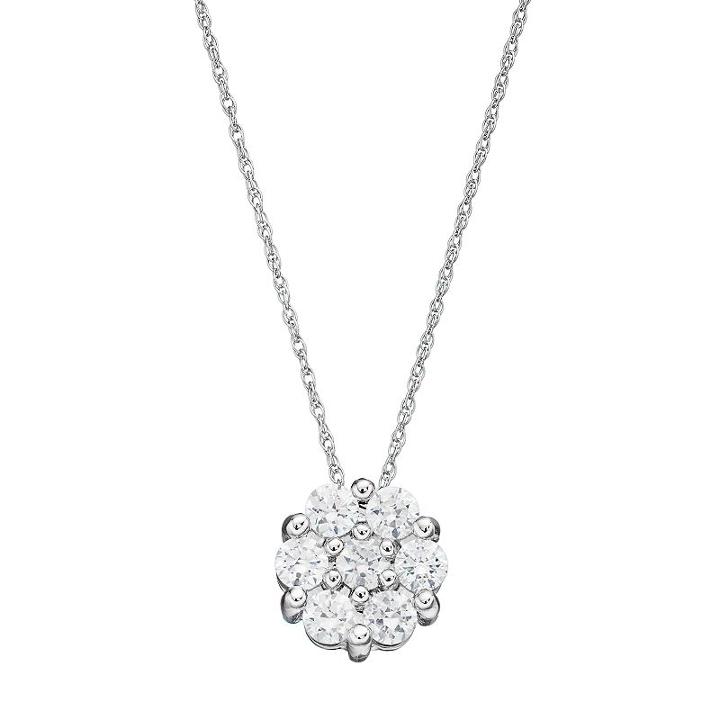 10k White Gold 1/2 Carat T.w. Diamond Cluster Pendant Necklace, Women's, Size: 18