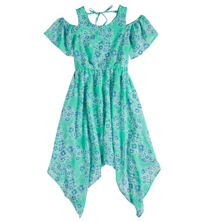 Girls 7-16 My Michelle Cold Shoulder Handkerchief Hem Maxi Dress, Size: 8, Green