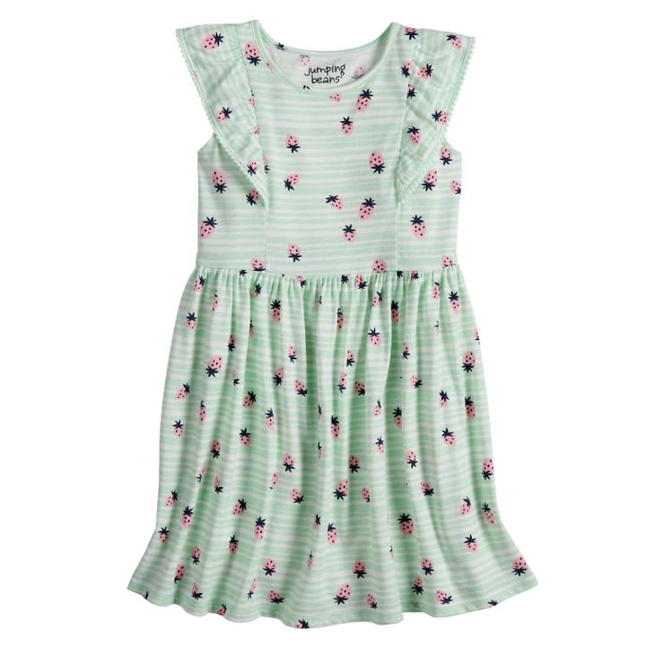 Girls 4-10 Jumping Beans&reg; Pom-pom Ruffle Trim Patterned Flutter Dress, Size: 7, Lt Green