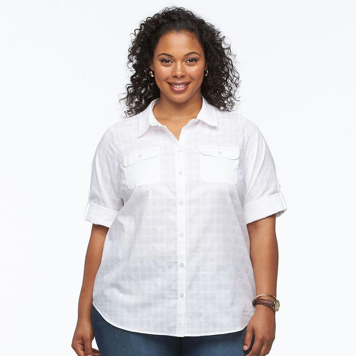 Plus Size Croft & Barrow&reg; Roll-tab Shirt, Women's, Size: 1xl, White