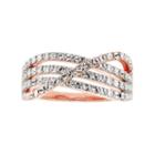 Diamond Essence 18k Rose Gold Plated Crystal Crisscross Ring, Women's, Size: 7, White