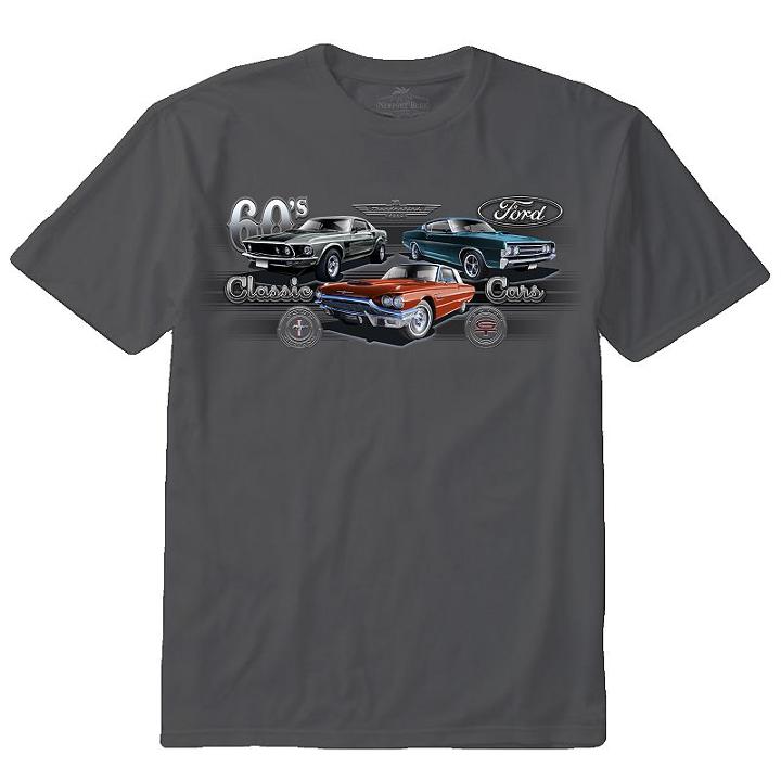 Men's Newport Blue 60s Classic Cars Tee, Size: Xl, Dark Grey