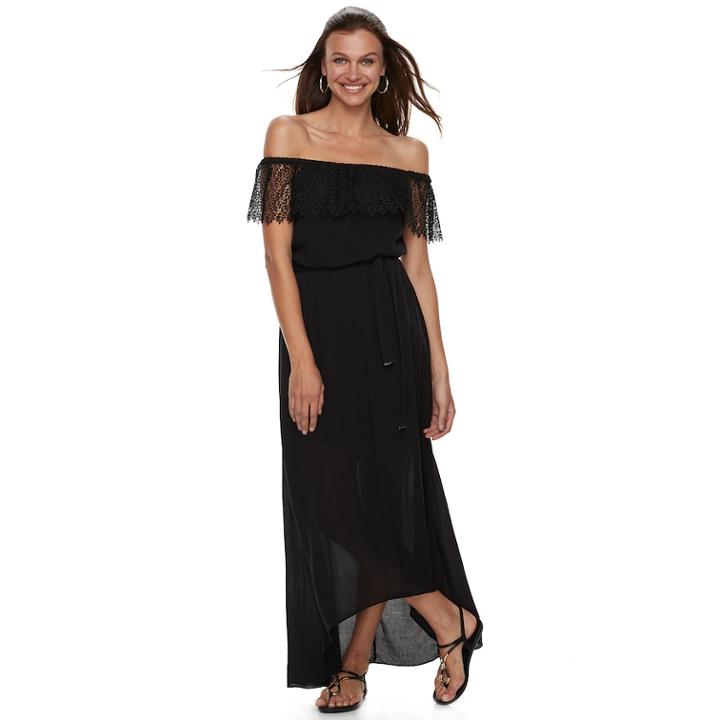 Women's Apt. 9&reg; Off-the-shoulder Lace Maxi Dress, Size: Xl, Black