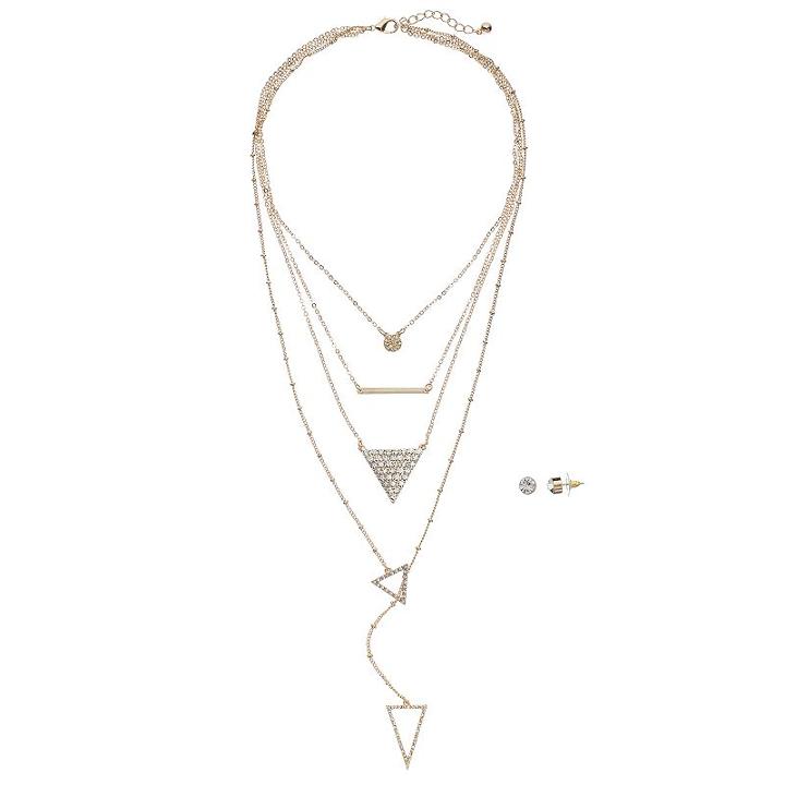 Gs By Gemma Simone Triangle Layered Necklace & Stud Earring Set, Women's, Size: 18, White