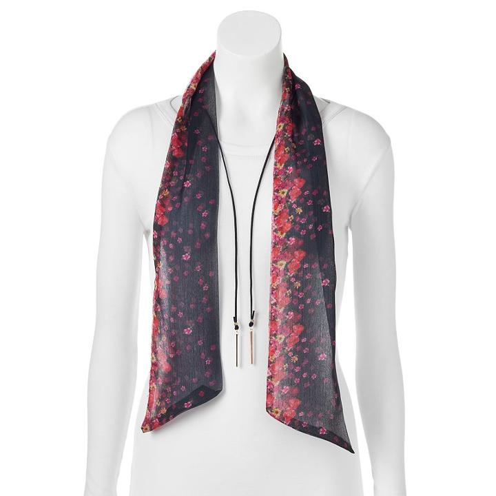 Mudd&reg; Ditsy Floral Skinny Scarf & Bar Lariat Necklace Set, Women's, Black
