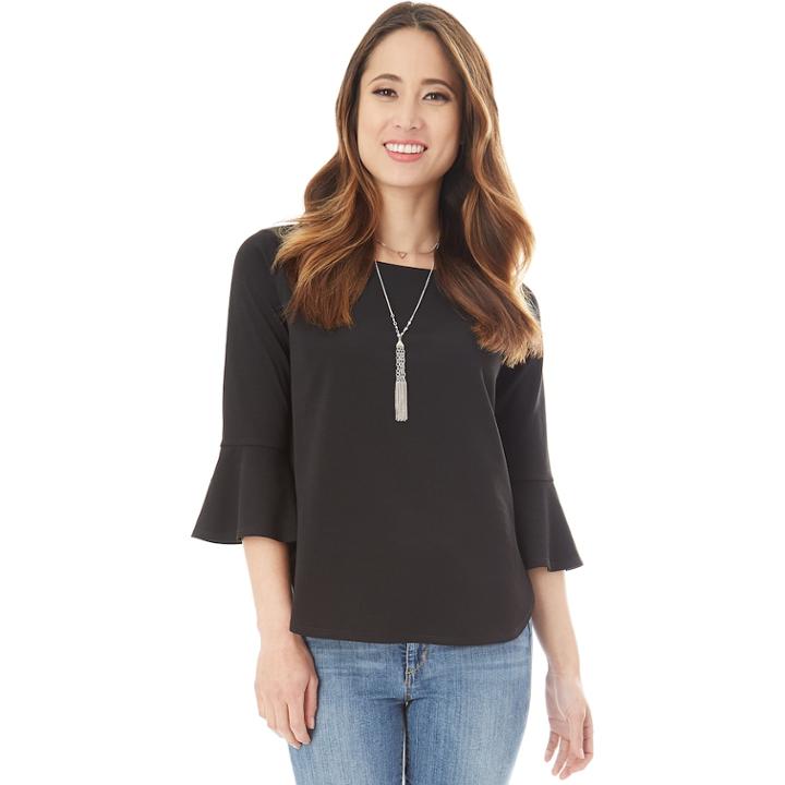Juniors' Iz Byer Boatneck Bell Sleeve Top & Necklace Set, Teens, Size: Medium, Black