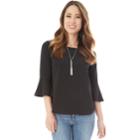 Juniors' Iz Byer Boatneck Bell Sleeve Top & Necklace Set, Teens, Size: Medium, Black