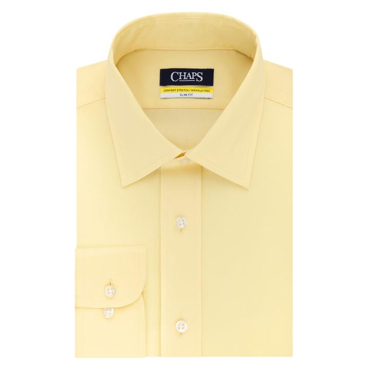 Men's Chaps Slim-fit Stretch Collar Dress Shirt, Size: 17.5 36/37, Lt Yellow