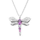 Sterling Silver Lab-created Amethyst, Lab-created Sapphire And Sky Blue Topaz Dragonfly Pendant, Women's, Purple