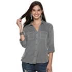 Women's Rock & Republic&reg; Split-back Twill Shirt, Size: Small, Med Grey