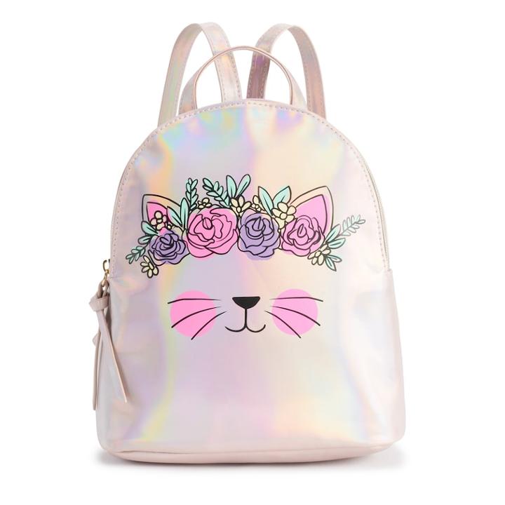 T-shirt & Jeans Floral Crown Cat Backpack, Women's, Light Pink