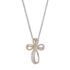 Delicate Diamonds Tri-tone Sterling Silver Cross Pendant Necklace, Women's, Multicolor