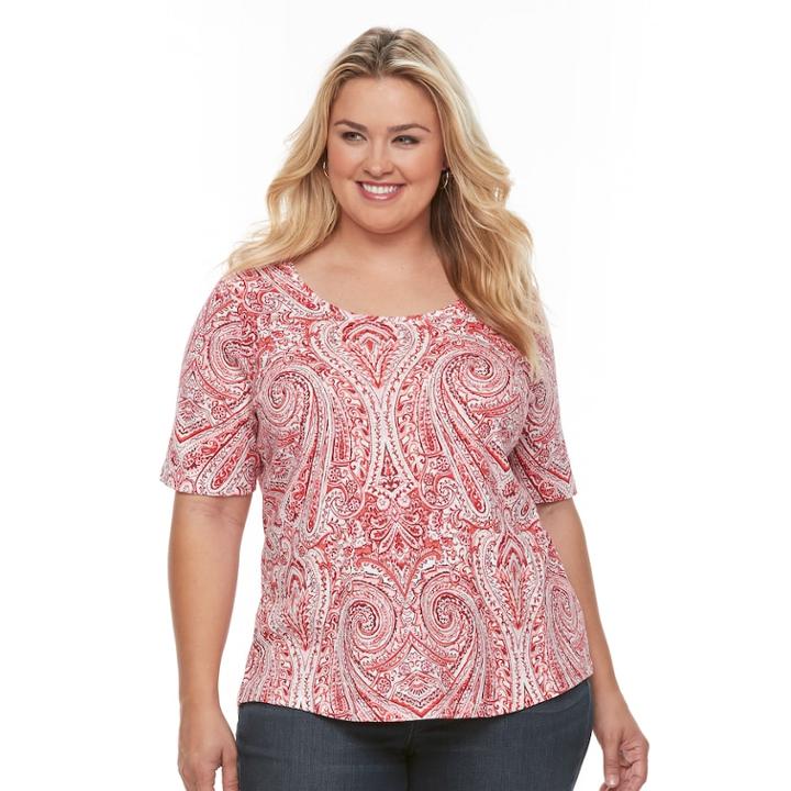 Plus Size Croft & Barrow&reg; Essential Scoopneck Tee, Women's, Size: 2xl, Brt Red
