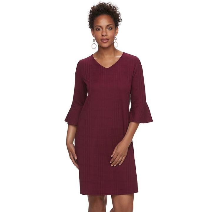 Women's Apt. 9&reg; Ribbed Bell Sleeve A-line Dress, Size: Xxl, Dark Red