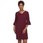 Women's Apt. 9&reg; Ribbed Bell Sleeve A-line Dress, Size: Xxl, Dark Red