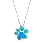 Sterling Silver Lab-created Blue Opal Paw Print Pendant, Women's, Size: 18