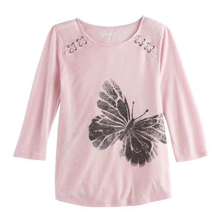 Girls 7-16 Mudd&reg; 3/4-sleeve Lace Shoulder Raglan Tunic, Size: 7-8, Light Pink