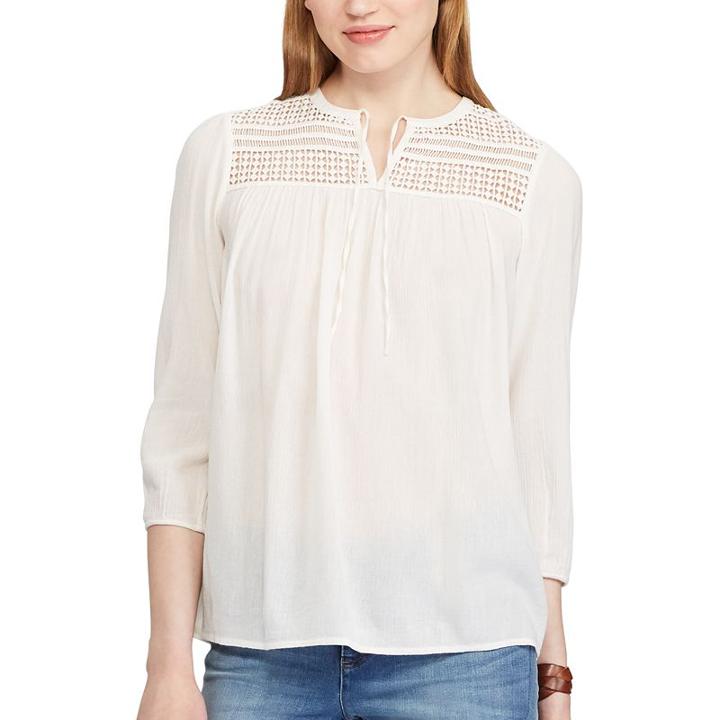 Women's Chaps Lace-yoke Peasant Top, Size: Xl, White