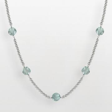 Sterling Silver Blue Topaz Bead Station Necklace, Women's