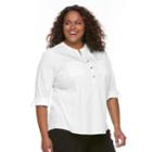 Plus Size Croft & Barrow&reg; Roll-tab Henley Top, Women's, Size: 3xl, White Oth