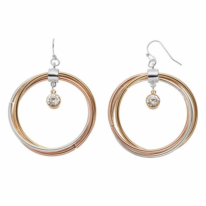 Jennifer Lopez Tri Tone Twisted Drop Hoop Earrings, Women's, Multicolor