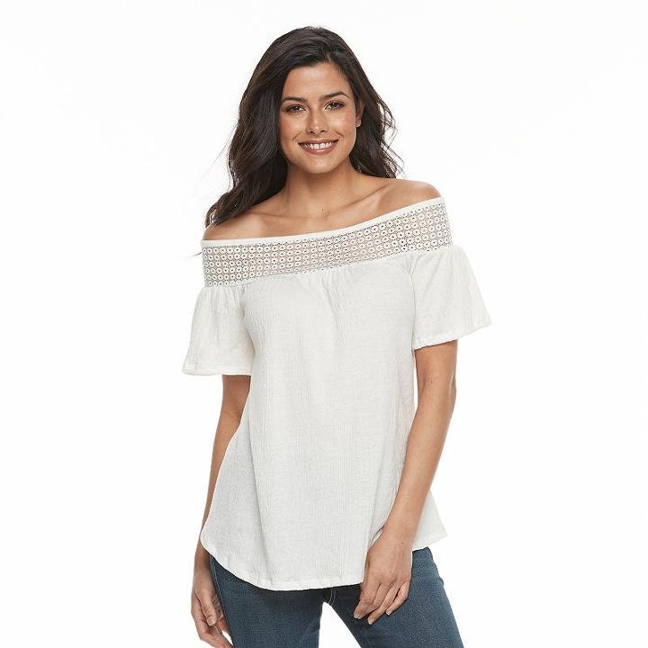Women's French Laundry Crochet Off-the-shoulder Top, Size: Xl, White Oth