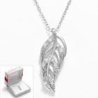 Sterling Silver 1/10-ct. T.w. Diamond Openwork Feather Pendant, Women's, Size: 18, White