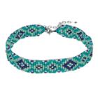 Mosaic Seed Bead Choker Necklace, Women's, Blue