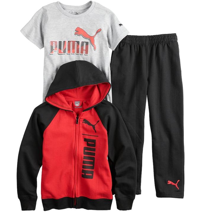 Boys 4-7 Puma 3-pc. Zip Hoodie, Graphic Tee & Pants Set, Size: 7, Black