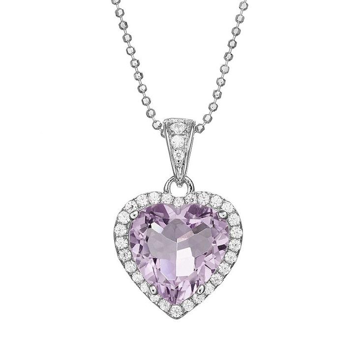 Rebecca Sloane Amethyst & Cubic Zirconia Platinum Over Silver Heart Halo Pendant Necklace, Women's, Size: 17, Purple