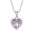 Rebecca Sloane Amethyst & Cubic Zirconia Platinum Over Silver Heart Halo Pendant Necklace, Women's, Size: 17, Purple