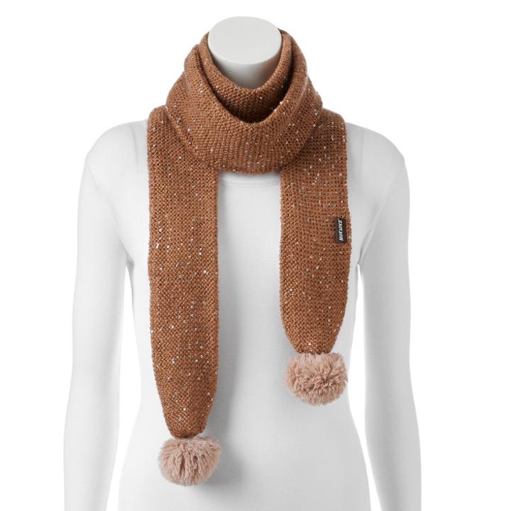 Muk Luks Pom Pom Sequined Long Skinny Scarf, Women's, Size: Fits Most, Lt Brown