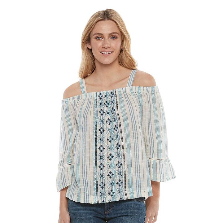 Women's Sonoma Goods For Life&trade; Striped Off-the-shoulder Top, Size: Medium, Med Blue