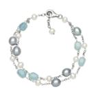 Sterling Silver Freshwater Cultured Pearl, Dyed Freshwater Cultured Pearl And Aquamarine Bead Bracelet, Women's, Size: 7.50, Blue