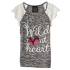 Plus Size Girls 7-16 Miss Chievous Wild At Heart Sequin Heart Crochet Lace Sleeve Knit Top, Size: Xl Plus, Oxford