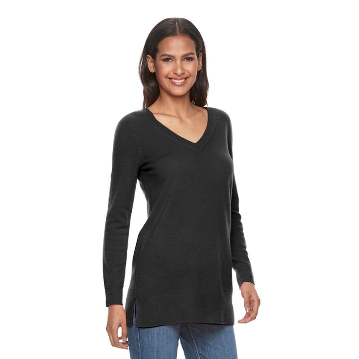 Women's Apt. 9&reg; V-neck Cashmere Sweater, Size: Medium, Black