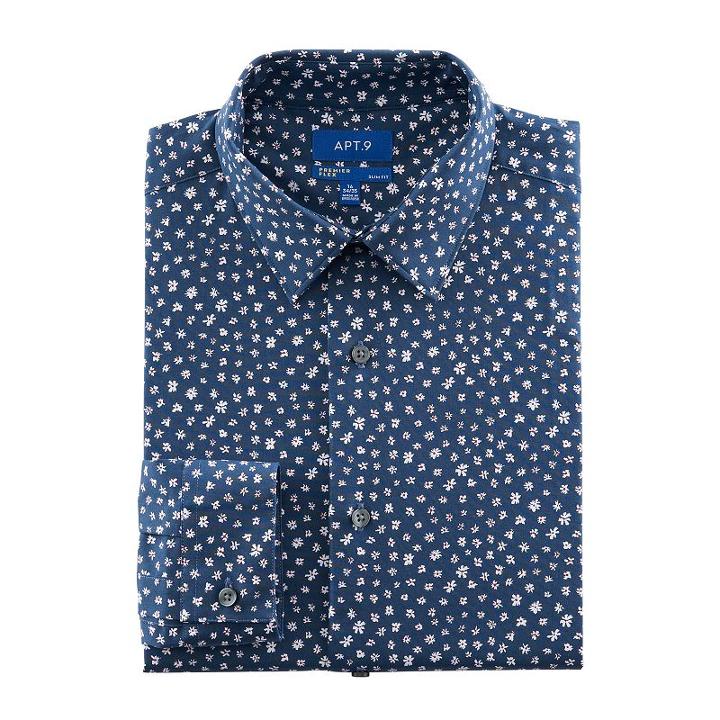 Men's Apt. 9&reg; Slim-fit Premier Flex Collar Stretch Dress Shirt, Size: 16-34/35, Blue