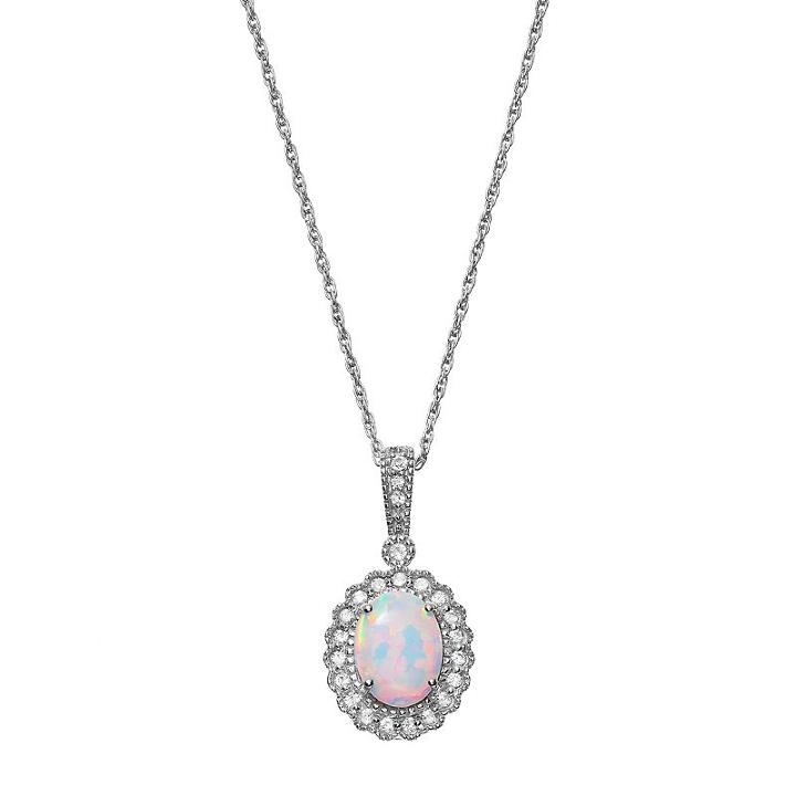 Sterling Silver Lab-created Opal & Lab-created White Sapphire Halo Pendant, Women's, Size: 18